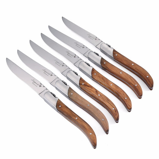 6/8/10pcs Laguiole Steak Knives Olive Wood Handle Dinner Knifes