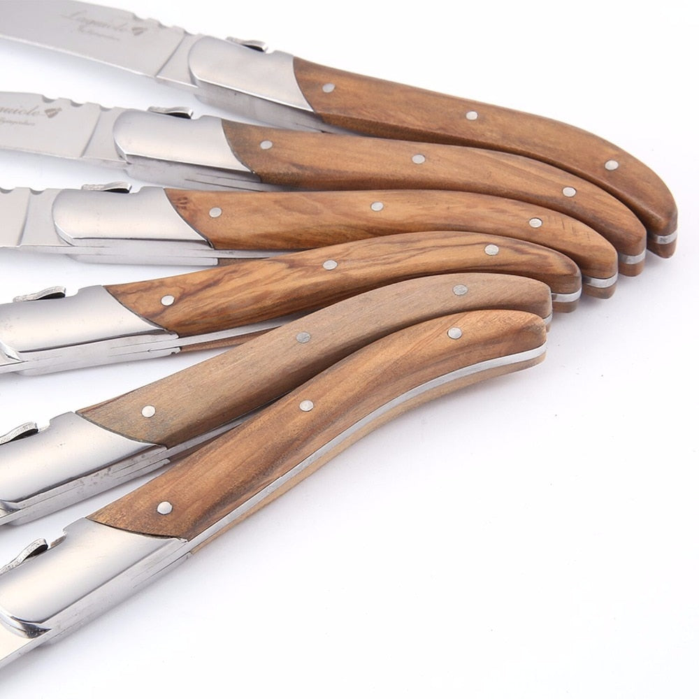 6/8/10pcs Laguiole Steak Knives Olive Wood Handle Dinner Knifes