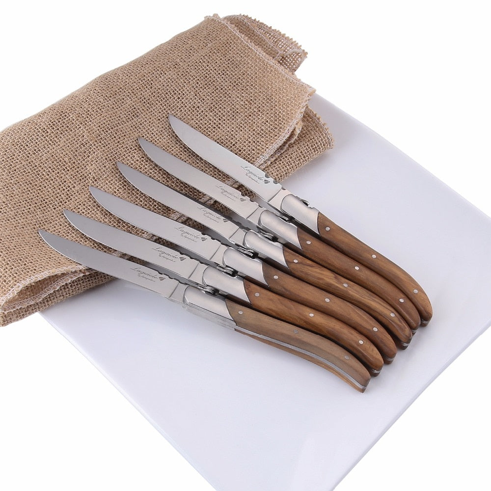 6/8/10pcs Laguiole Steak Knives Olive Wood Handle Dinner Knifes