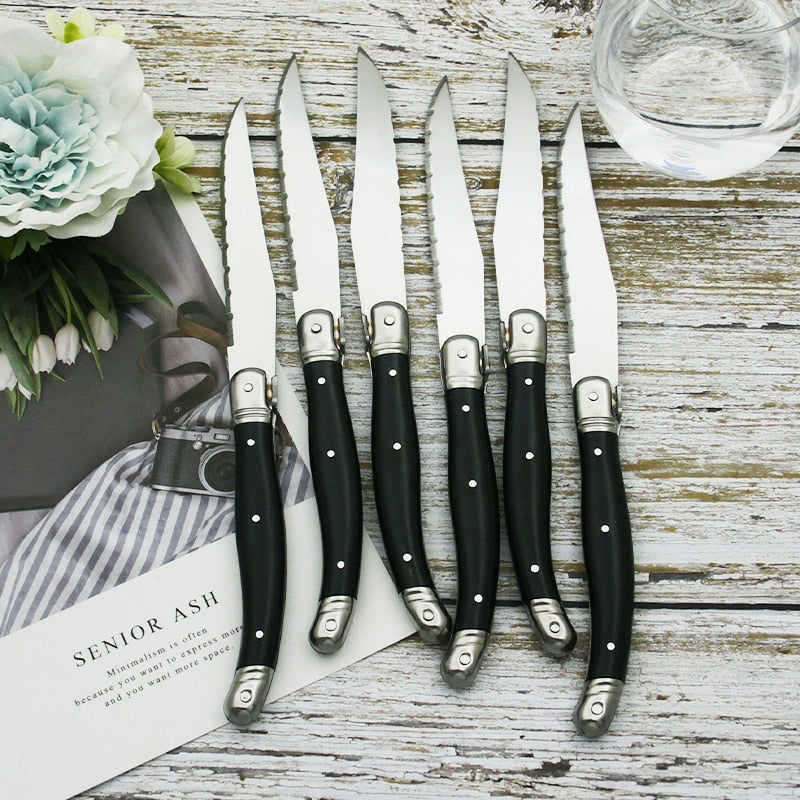 4-10pcs Laguiole  Steak Knives Dinner Knifes Black