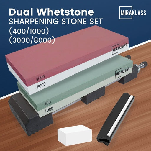 Miraklass Dual Sharpening Premium Whetstone Knife Waterstone Grind Knife Sharpener Grit Set (400/1000 + 3000/8000)